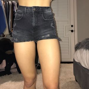 Grey/Black Stretchy Denim Shorts
